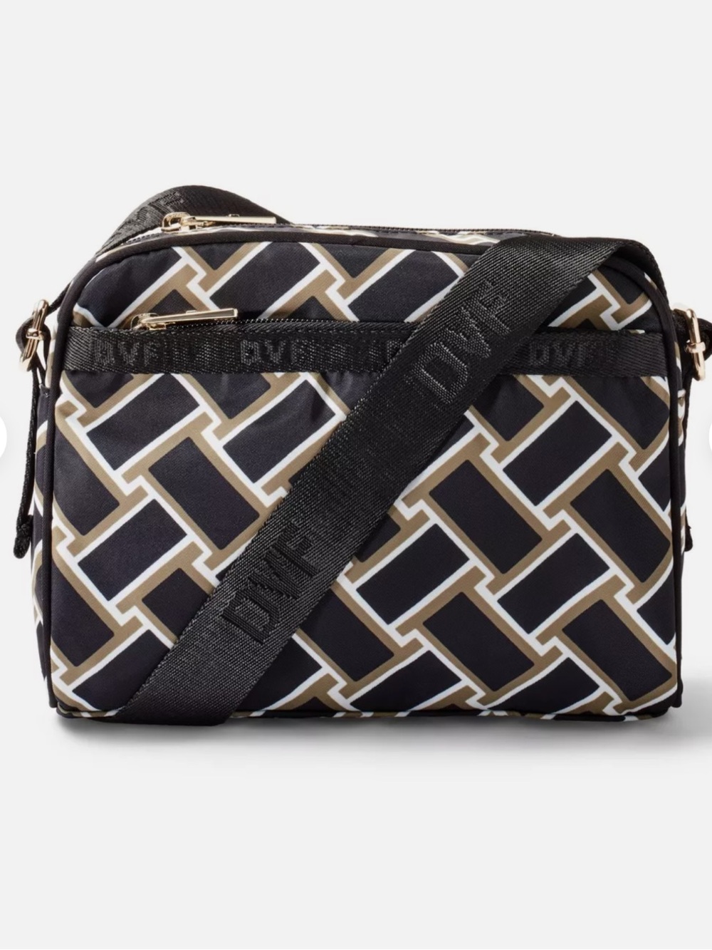 DVF X TARGET- Black, Tan and White Geometric Camera Bag. Size OS